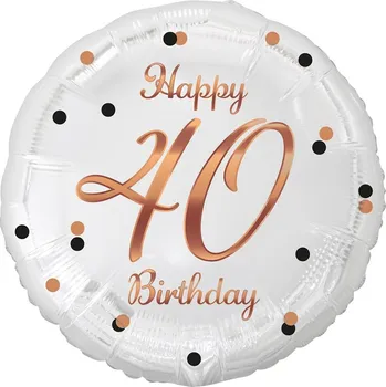 Fóliový balónek číslo 40, B&C Happy 40 Birthday, bílý, potisk růžového zlata, 18"