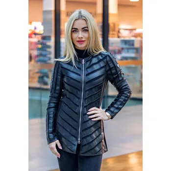 Dámská větrovka Černá kožená prodloužená letní bunda GWNanni Velikost M