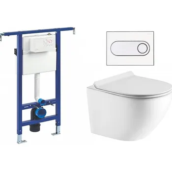 Splachovací tlačítko Liv-Fluidmaster Wc set Ring Core podmítková nádrž do bytového jádra, rimless mísa, sedátko a bílé/chrom tlačítko 223125 - SET(222021, 223125, OLKLT046E)