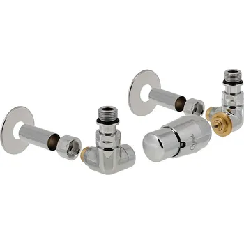 HS Vision - připojovací armatura pro spodní krajní, rozdělené připojení s termostatickou hlavicí napravo - lesklý chrom (Matice Pex - Alpex 16x2 mm) + krycí sada