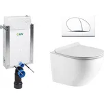 Liv-Fluidmaster Wc set Ring Wall podmítková nádrž do zdiva; rimless mísa; sedátko a bílé tlačítko 195853 - SET(195853; 669931; OLKLT046E)