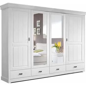 Šatní skříň Masivní 4 dveřová skříň Romero bílý