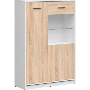 Knihovna NEPO PLUS vitrína REG1D1W/90, bílá/dub sonoma