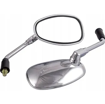 Zrcátko pro motocykl zrcátko zpětné - oválné chrom skútr/moto M10x1,25 P+L závit - homol. E7
