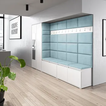 Předsíňová stěna Předsíňová stěna Emi 9 - bílá Barva panelů: Pastelová modrá - Trinity 22