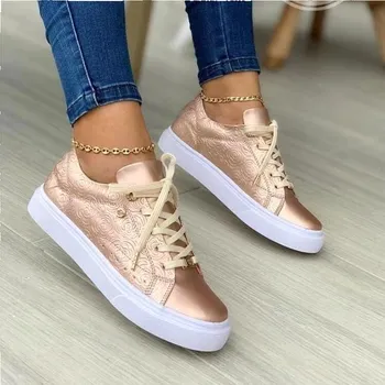 Dámská obuv Zapatillas dámské tenisky vzhled kůže se zlatými doplňky a kytičkovaným vzorem Barva: rose gold, Velikost EUR: 40