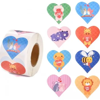 samolepka Samolepky na kotoučku - srdce Milující zvířátka (500 ks)