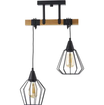 Light for home - Závěsné svítidlo na lankách 20933 "CAMEROON", 2x60W, E27, černá, přírodní olše