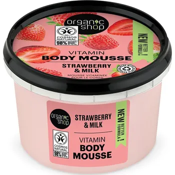 Tělový krém Organic Shop Vitamínová tělová pěna Jahoda a mléko 250 ml