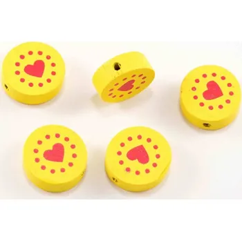 Dětské navlékací korálky Dřevěný korálek na dudlík - srdíčko - žlutá - rozměr 1,8 cm x 0,7 cm