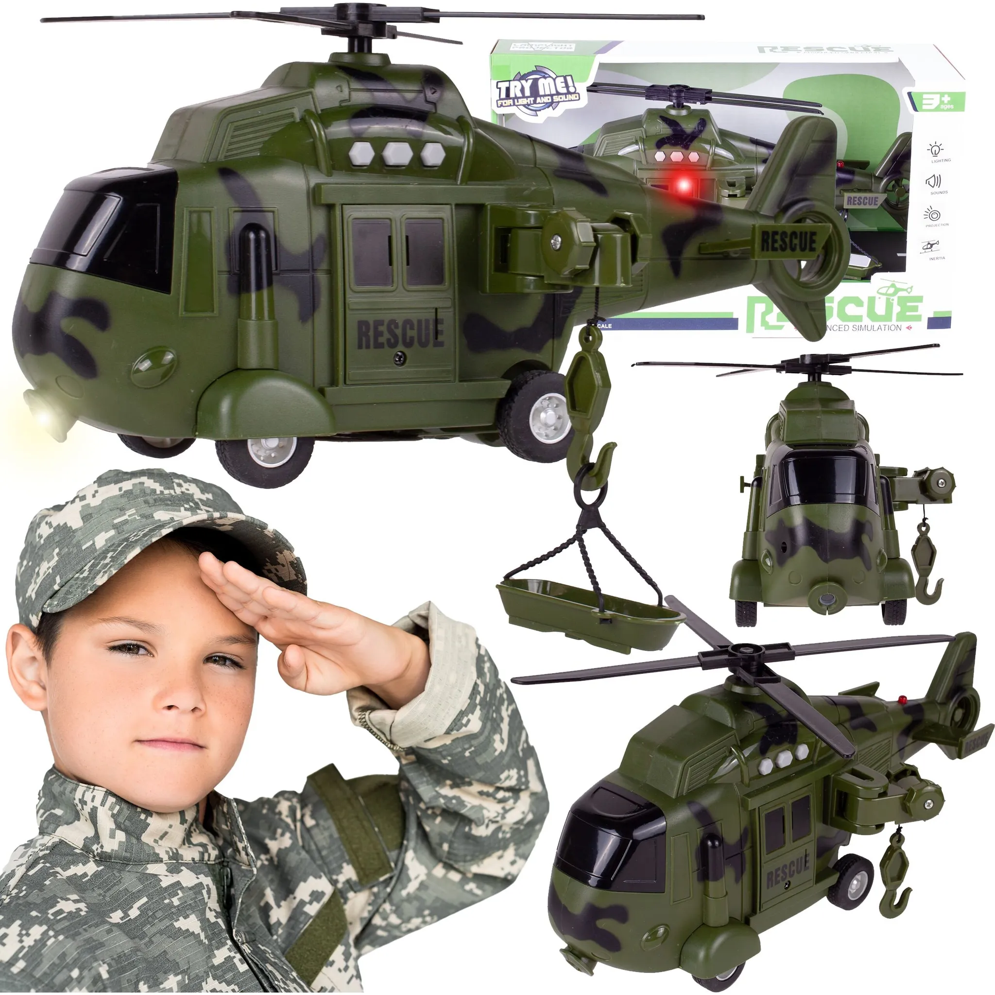 Fotografie 2 - Letadlo a vrtulník MalPlay Army Rescue interaktivní vojenská helikoptéra 1:16
