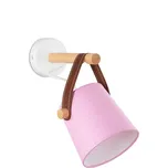 Light for home - Nástěnné svítidlo s růžovým stínítkem 60201 "RIONI", 1x40W, E27, bílá, přírodní olše, hnědá kůže
