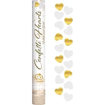 Konfeta Konfety vystřelovací bílo-zlaté srdce, 40 cm