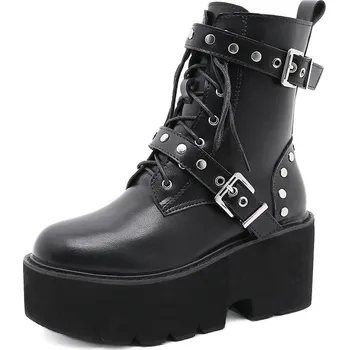 Dámské kozačky Kotníkové boty se zlatým kováním Barva: Černá, Velikost: 42