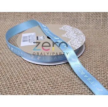 Stuha Stuha atlasová 1,5 cm x 10 y - modrá s bílým tiskem