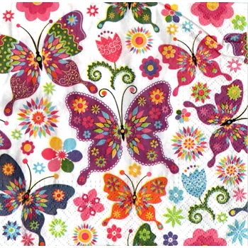 Papírový ubrousek UBR02, Ubrousek, 16x16 cm, BAREVNÍ MOTÝLCI, 1 kus