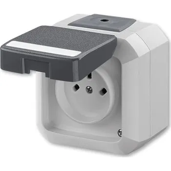 Elektrická zásuvka 5515N-C05523 S Zásuvka jednonásobná IP 54, s ochranným kontaktem, s víčkem, s popisovým polem, nástěnná, šedá