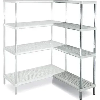 Dílenský regál Zásuvný regál z ušlechtilé oceli, 4 police plastové perforované, v x š x h: 2000x800x400 mm, rohový pravý