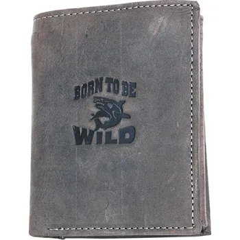 Peněženka Šedohnědá pánská kožená peněženka Born to be Wild se žralokem na výšku