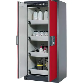 Bezpečnostní skříň na chemikálie 90 min., 4 zásuvky, š. 900 mm, dveře červené