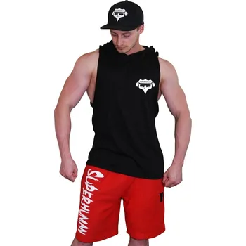 Pánské tílko Tílko s kapucí Superhuman malé logo - černá/bílá Černá XL