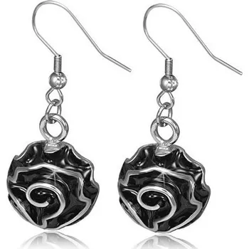 Náušnice Ocelové náušnice, zavěšený černý květ