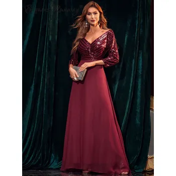 Dámské šaty Dámské společenské šaty levně Sequins SF408 Barva: Vínová, Velikost: L