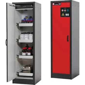 Bezpečnostní skříň na chemikálie 90 min., 4 zásuvky, š. 600 mm, TSA dveře červené