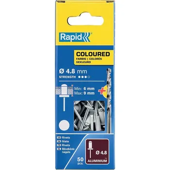 Nýt Nýty hliníkové Rapid, 4,8x12mm, bílé, 50ks+vrták