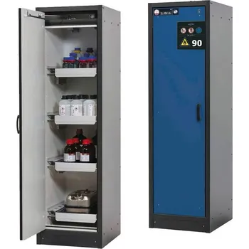 Bezpečnostní skříň na chemikálie 90 min., 4 zásuvky, š. 600 mm, dveře modré