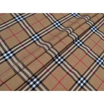 Kostýmová látka kostka, hnědobéžová