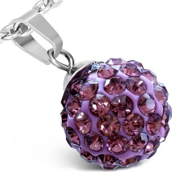 Přívěsek 12mm – Fialová kulička s kamínky – Ocelový přívěsek - WPA165BA