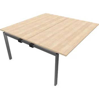 Psací stůl Stůl kancelářský SQart oboustranný, přídavný, podnoží stříbrošedé (RAL9006), pracovní deska akácie, š x h: 1600 x 1600 mm