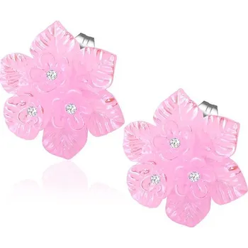 Náušnice Růžová perleťová květina s kamínky - Ocelové náušnice