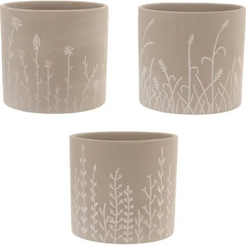 Květináč Květináč ker. FLOWERS šedý/bílý 13x13x12 cm 3ASS