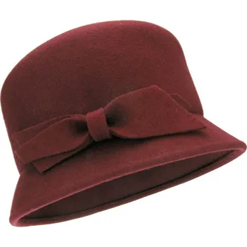 Klobouk Vínový plstěný klobouk s mašlí (Dámský klobouk vlněný KDV182)