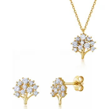 Souprava šperků SOFIA zlatý set náhrdelník a náušnice strom života AG9820-SF-CADE-14KYG+AG9820-14KYG