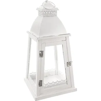 Svícen Lucerna dřevo/kov bílá velká 33x33x69 cm