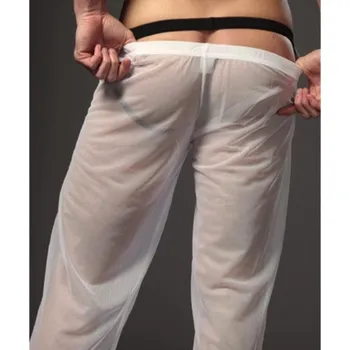 Pánské erotické prádlo Pánské pyžamové kalhoty, na spaní, síťované, průsvitné Bílá L