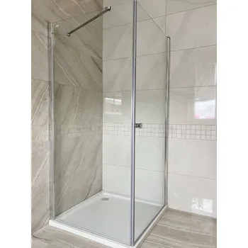 BESTECO Čtvercový Sprchový Kout Maxim, Leštěný Hliník / Čiré Sklo, 90x90 cm (Otevírací) Rozměry: bez vaničky