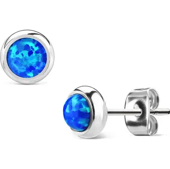 Náušnice Šperky4U Ocelové náušnice s modrými opály - OPN1436-OP05
