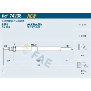 Zapalovací a žhavicí svíčka Žhavicí svíčka FAE FAE74238
