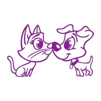 Polep vozidla SAMOLEPKA Pejsek a kočička 003 pravá (14 - fialová) NA AUTO, NÁLEPKA, FÓLIE, POLEP, TUNING, VLASTNÍ TEXT, TISK, AUTOSAMOLEPKY.cz, POLEPY, OBRÁZEK, LOGO, SAMOLEPKY