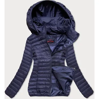 Tmavě modrá prošívaná dámská bunda s kapucí (2021-09) odstíny modré XL (42)