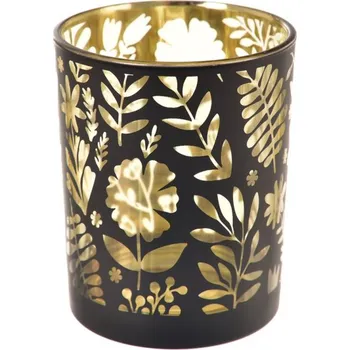 Svícen Svícen sklo černý/zlatý 9x9x10 cm