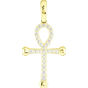 Přívěsek GEMMAX Zlatý přívěsek nilský kříž Ankh se zirkony - střední – zlatý šperk ryzosti 585/1000 v Dárkovém balení s Certifikátem GUPYB-01068