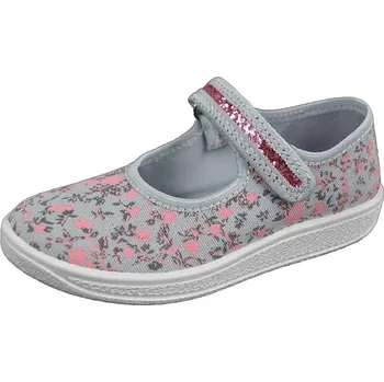 Dívčí baleríny SKARPOL Balerínky bačkory Pszczolka 076-29 šedorůžové s kvítky s koženou stélkou velikost: 32