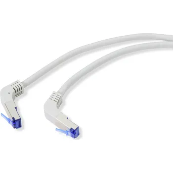 Datový kabel Renkforce RF-4892474 RJ45 síťové kabely, propojovací kabely CAT 6A S/FTP 1.00 m šedá 90° zatočeno dolů 1 ks