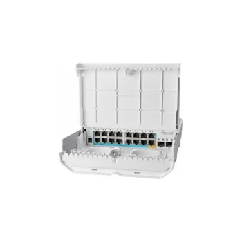 Síťový prvek MikroTik Cloud Router Switch CRS318-1Fi-15Fr-2S-OUT, 800MHz CPU, 256MB, 16x10/100 (PoE-in,1x out),2xSFP, vč.L5, venkovní