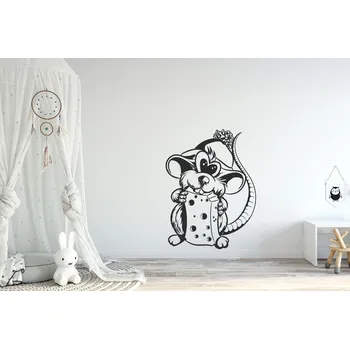 Samolepící dekorace Lepy.cz Samolepka na zeď Krysa se sýrem Velikost (šířka x výška): 20x27cm, Barevná varianta: Bílá